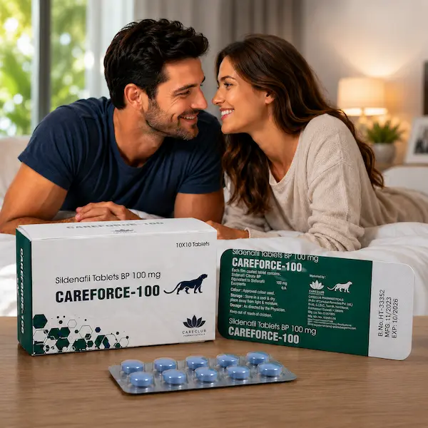 Careforce 100 mg con Sildenafil 100 mg junto a una pareja feliz en Farmacia Castaño con envío discreto en España