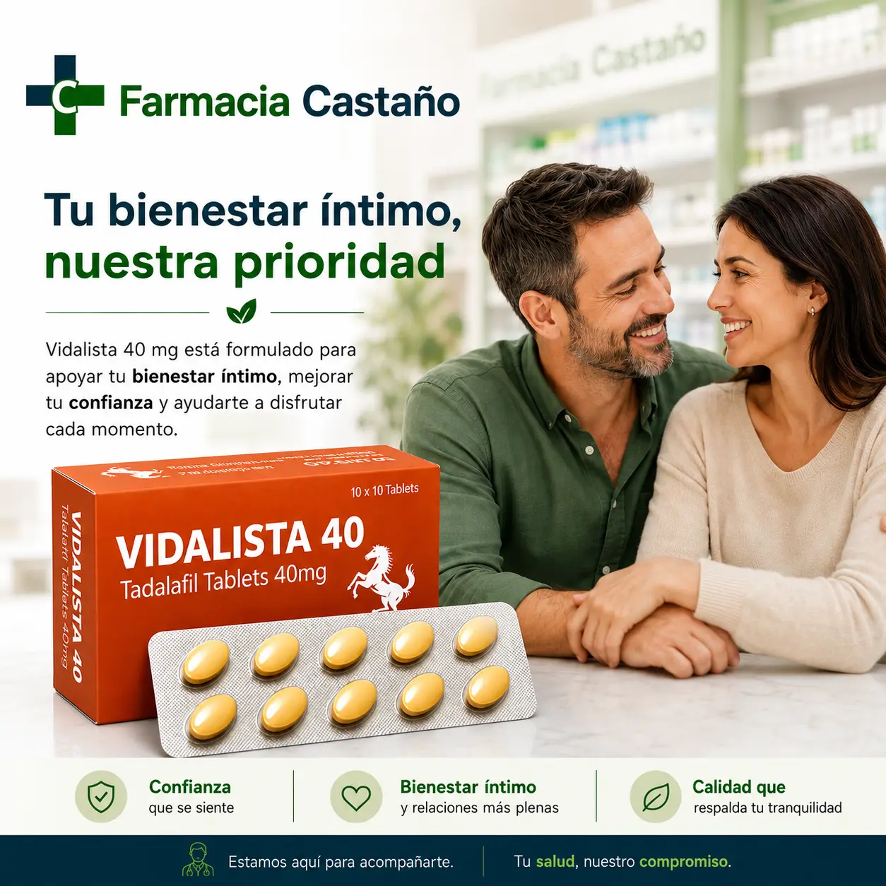 Vidalista 40 mg Tadalafil en Farmacia Castaño para bienestar íntimo y confianza masculina
